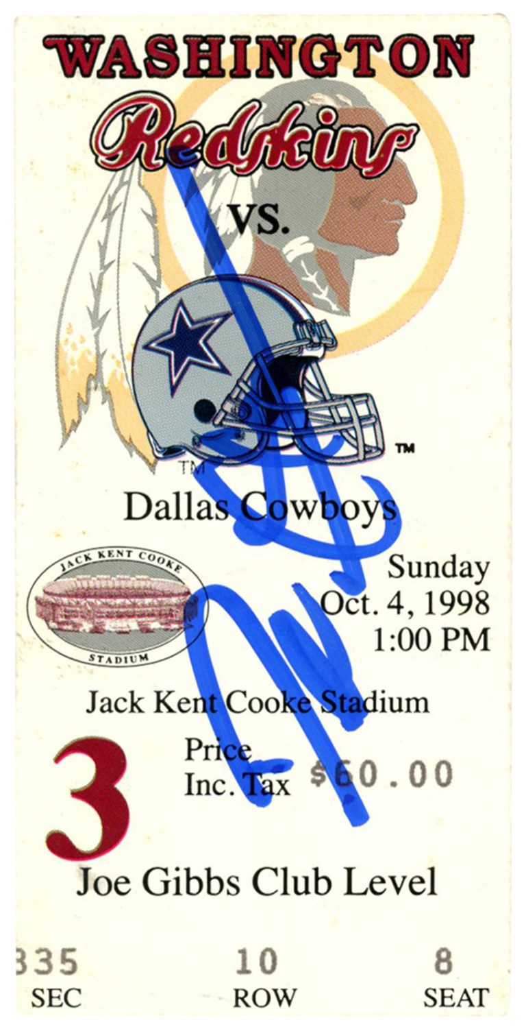 Deion Sanders Signed Dallas Cowboys 10/4/1998 @ Redskins Ticket BAS 37159