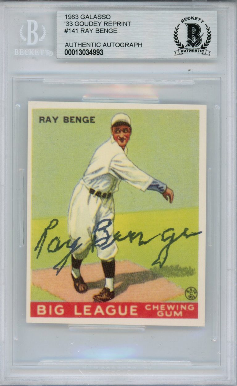 Ray Benge Signed 1983 Galasso '33 Goudey Reprint #141 Card Beckett Slab 38434
