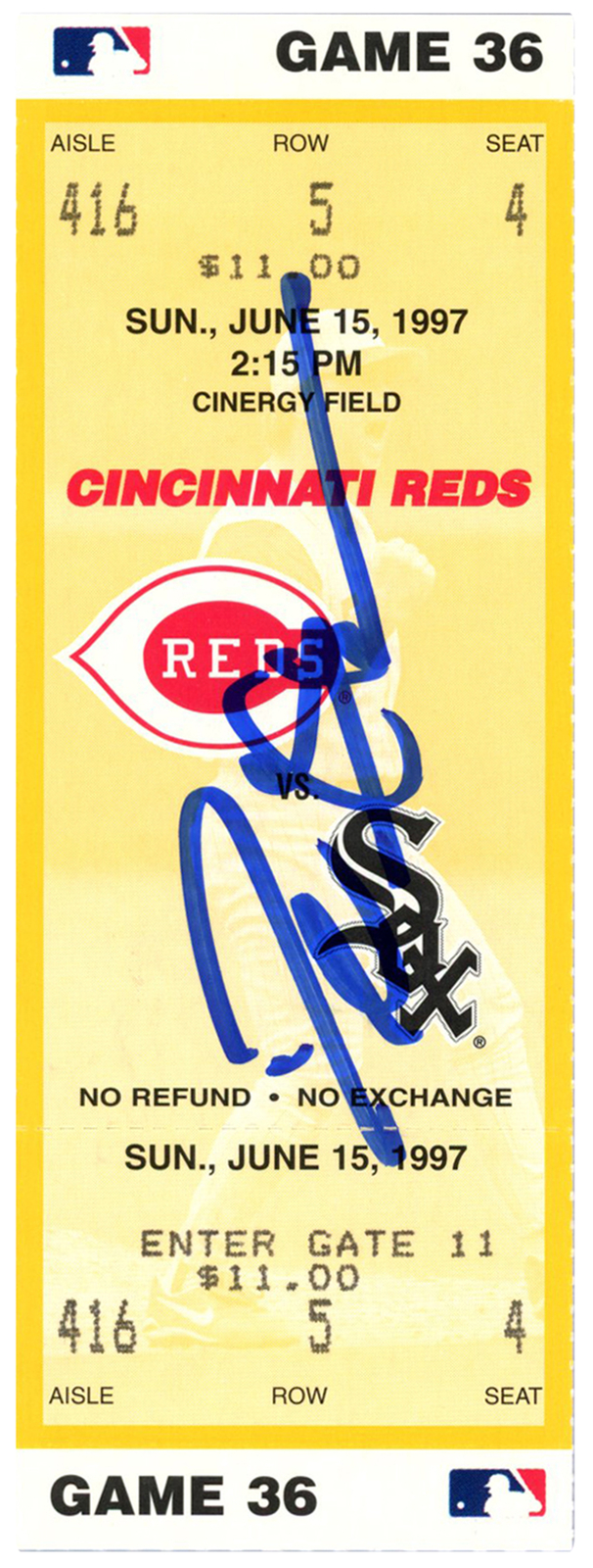 Deion Sanders Signed Cincinnati Reds 6/15/1997 vs White Sox Ticket BAS 37205