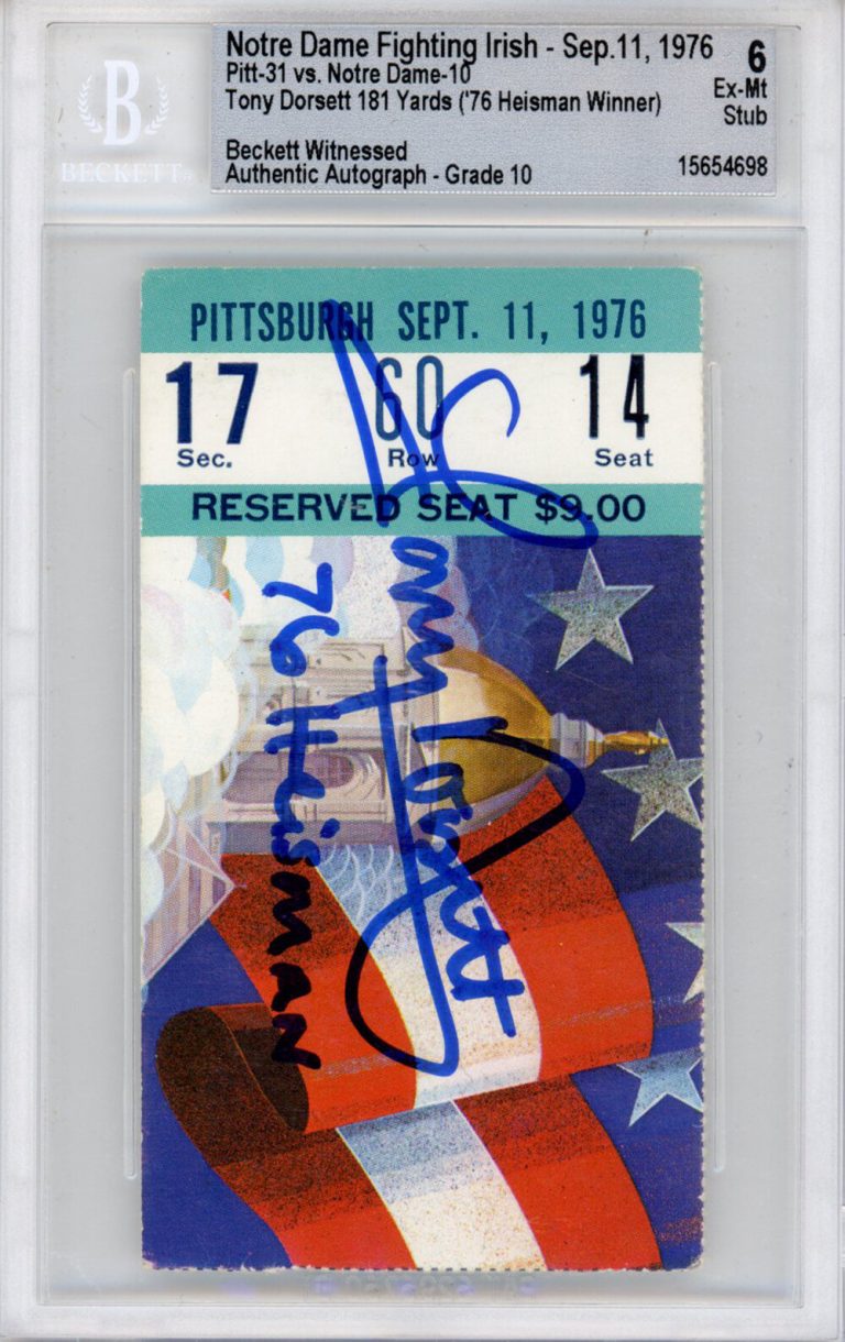 Tony Dorsett Autographed Ticket 9/11/76  Pitt Panthers BAS Slabbed 39903