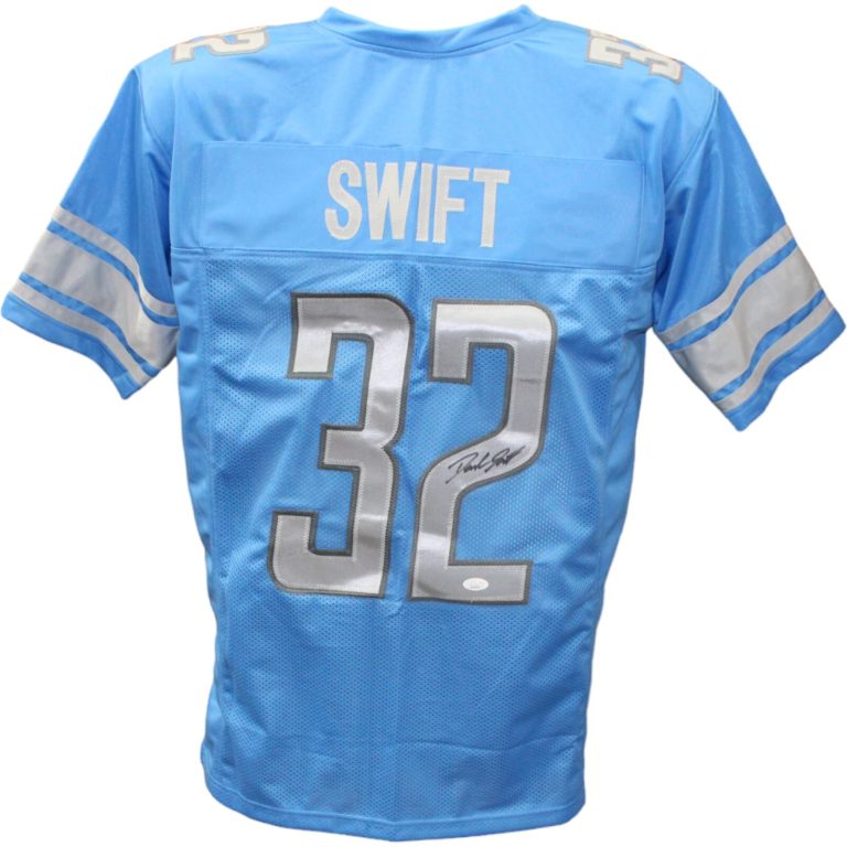 D'andre Swift Autographed/Signed Pro Style Blue Jersey JSA 43541