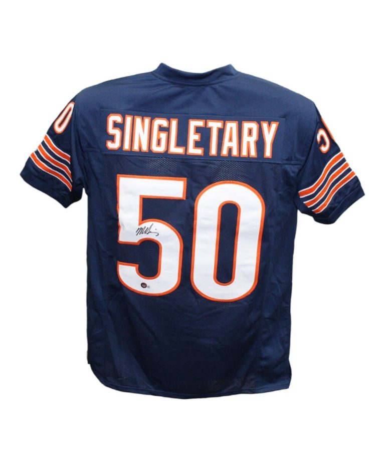 Mike Singletary Autographed/Signed Pro Style Navy Jersey Beckett 41175
