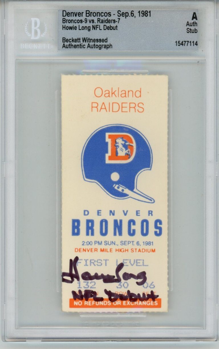 Howie Long Autographed Oakland Raiders Ticket Stub NFL Debut Beckett 30745