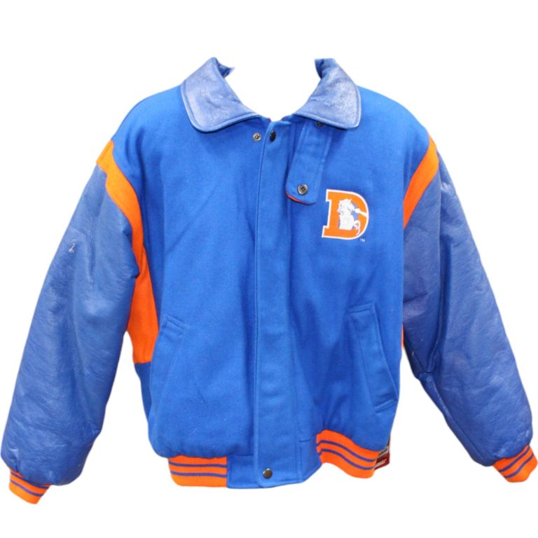 Denver Broncos Throwback 7 Logo Jacket Leather Sleeves Vintage Size Large 45843