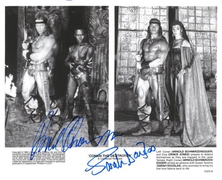 Arnold Schwarzenegger & Sarah Douglas Signed Autograph 8x10 Photo - Conan w/ JSA