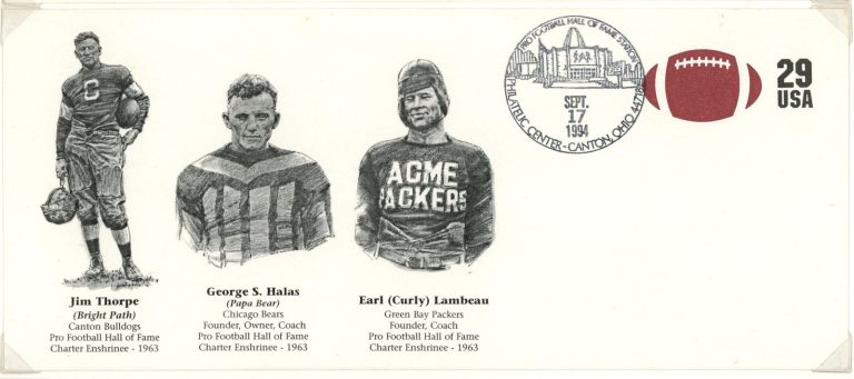 Thorpe, Halas & Lambeau Sept 17, 1994 Hall of Fame Cachet Envelope 42587