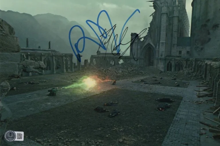 Daniel Radcliffe & Ralph Fiennes Signed Autograph Final Battle Photo Beckett COA