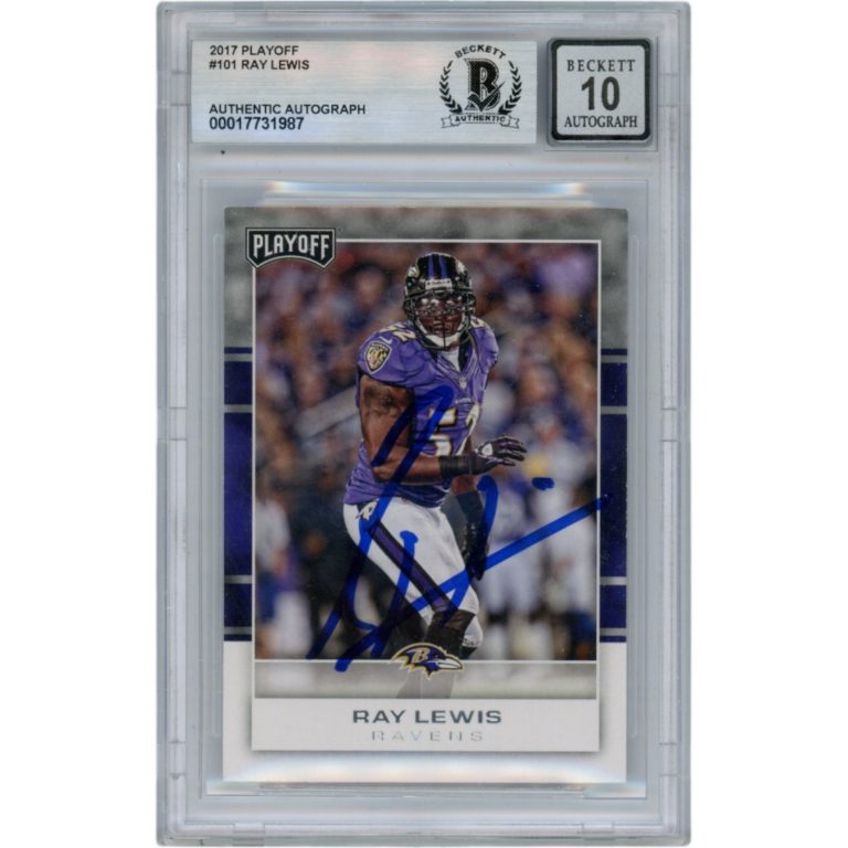 Ray Lewis Autographed 2017 Playoff #101 Slabbed Trading Card Beckett 50021