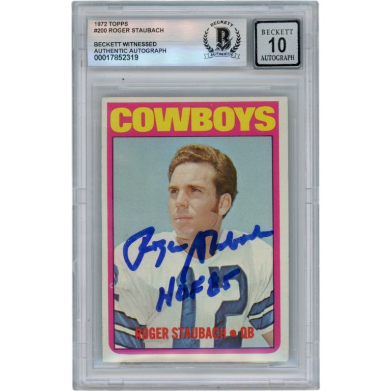 Roger Staubach Autographed 1972 Topps #200 HOF Slab Trading Card Beckett 50071