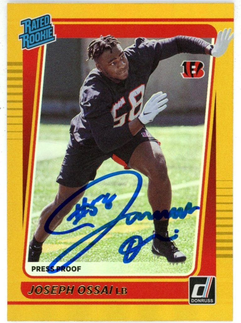 Joseph Ossai Autographed 2021 Donruss Gold Holo Proof Trading Card Beckett 50163