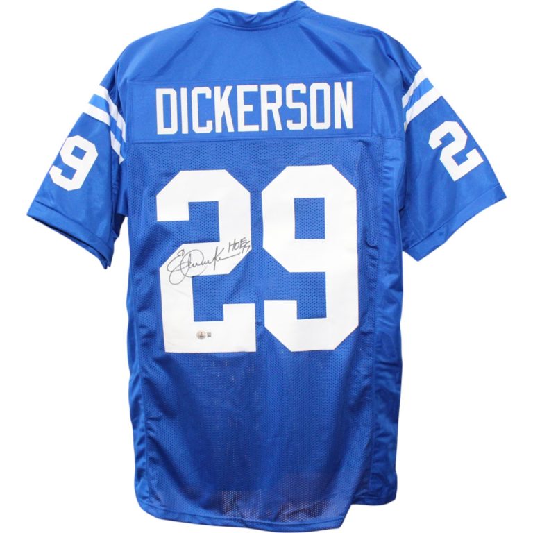 Eric Dickerson Autographed Pro Style Blue XL Jersey HOF Beckett Witness 50756