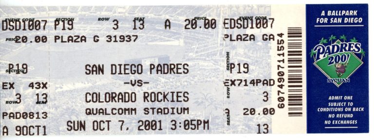 Tony Gwynn Last Game Rickey Henderson 3000 Hit Commemorative Ticket Stub 35775