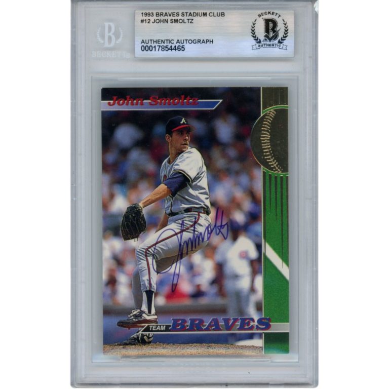 John Smoltz Signed 1993 Braves Stadium Club #12 Trading Card Slab Beckett 51539