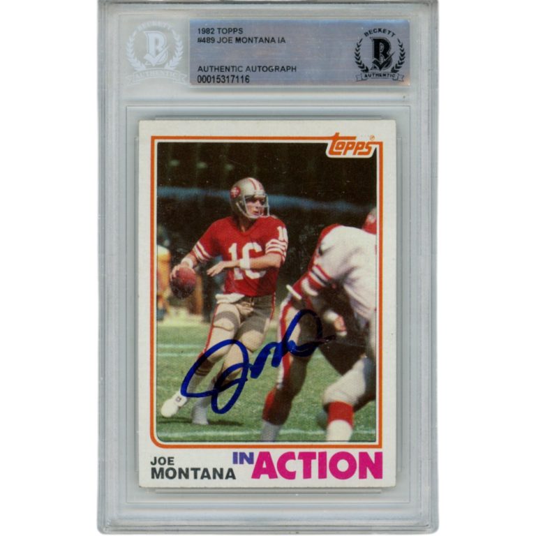 Joe Montana Autographed/Signed 82 Topps #489 Trading Card Slabbed Beckett 51570