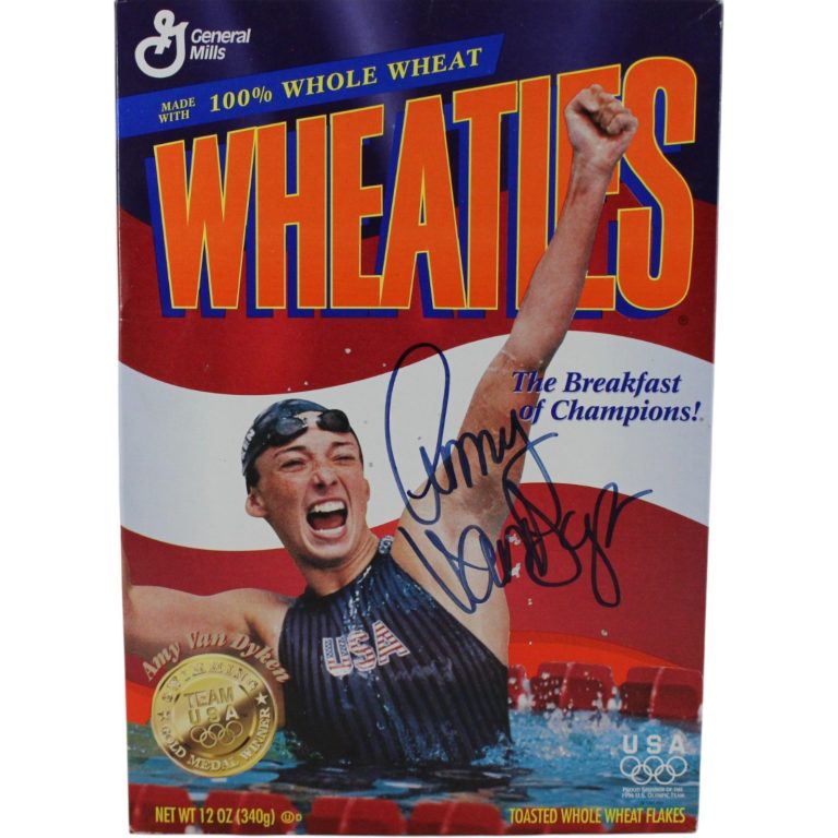 Amy Van Dyken Signed USA Swimming Gold Medal Wheaties Cereal Box Full DEN 51604