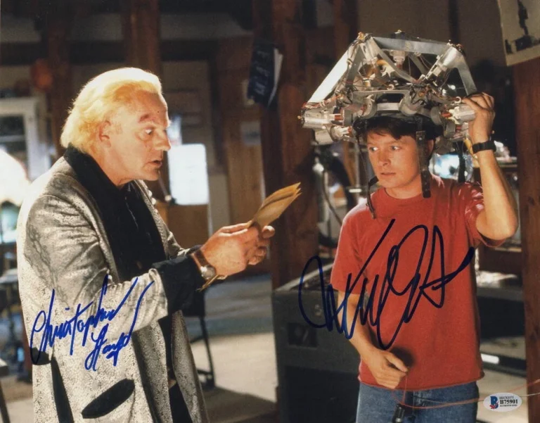 MICHAEL J FOX & CHRISTOPHER LLOYD CAST SIGNED AUTOGRAPH 11x14 PHOTO C - BECKETT