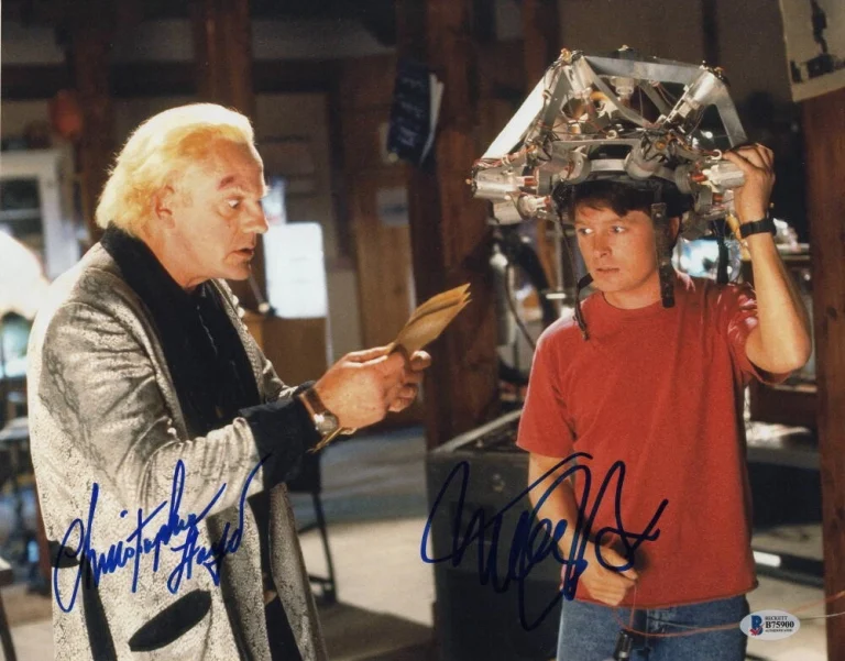 MICHAEL J FOX & CHRISTOPHER LLOYD CAST SIGNED AUTOGRAPH 11x14 PHOTO F - BECKETT
