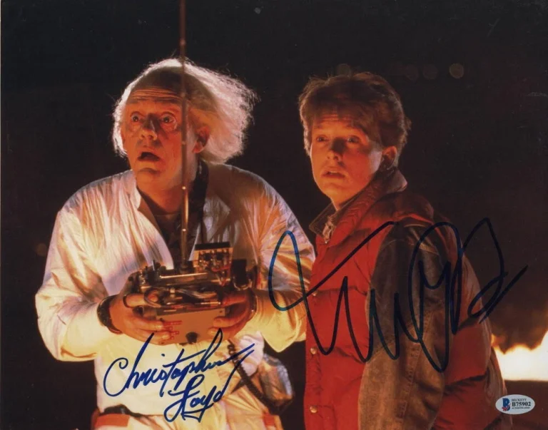 MICHAEL J FOX & CHRISTOPHER LLOYD CAST SIGNED AUTOGRAPH 11x14 PHOTO G - BECKETT