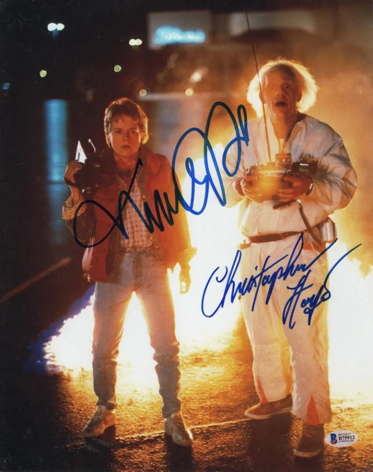 MICHAEL J FOX & CHRISTOPHER LLOYD CAST SIGNED AUTOGRAPH 11x14 PHOTO H - BECKETT