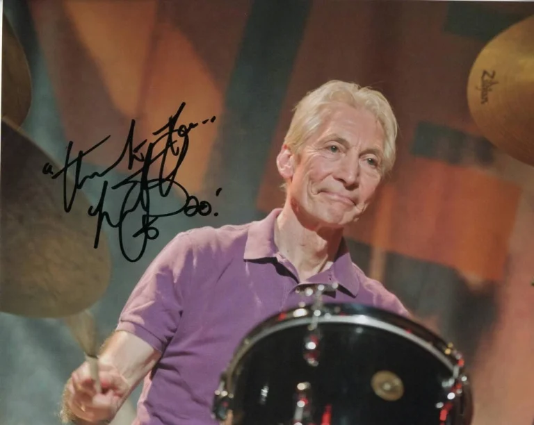 CHARLIE WATTS SIGNED AUTOGRAPH 8X10 PHOTO - ROLLING STONES DUMMER RARE ACOA COA