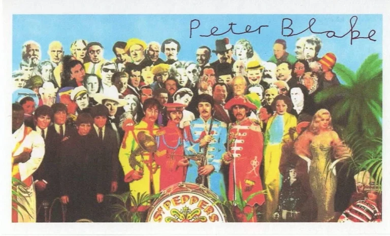 PETER BLAKE SIGNED AUTOGRAPH 3X5 PHOTO - SGT. PEPPPER'S LONELY HEARTS CLUB BAND
