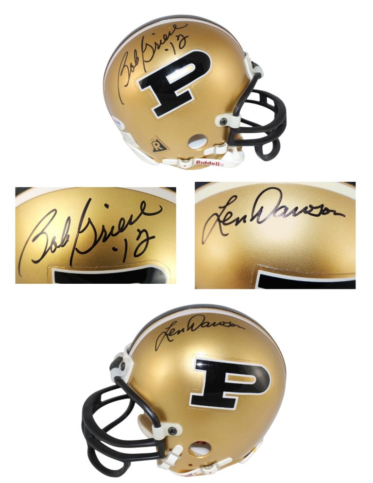Len Dawson Bob Griese Autographed Purdue Boilers VSR4 Mini Helmet PSA 52738