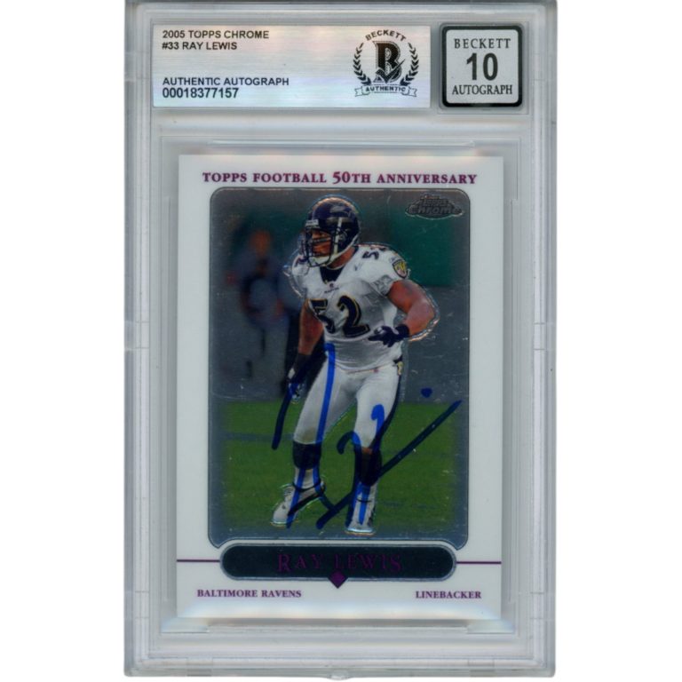 Ray Lewis Autographed 2005 Topps Chrome #33 Trading Card Beckett 52995