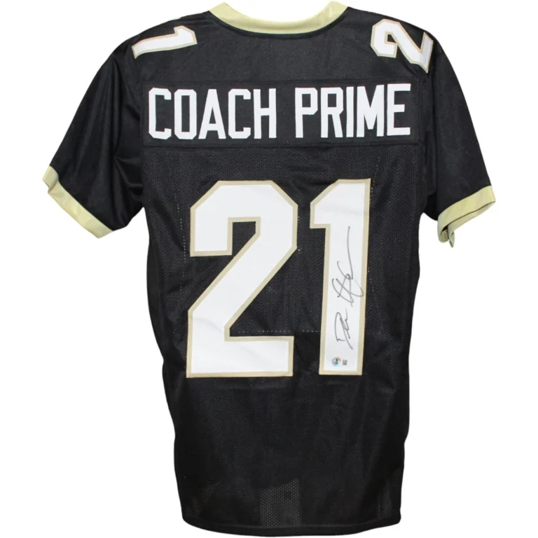 Deion Sanders Autographed/Signed College Style XL Black Jersey Beckett W 53323