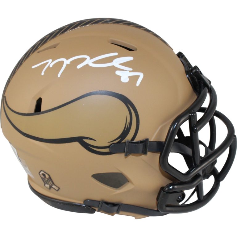 TJ Hockenson Autographed Minnesota Vikings 2023 STS Mini Helmet Beckett 53627