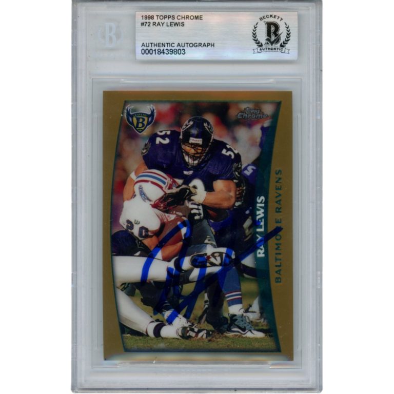 Ray Lewis Autographed 1998 Topps Chrome #72 Trading Card Slab Beckett 53460