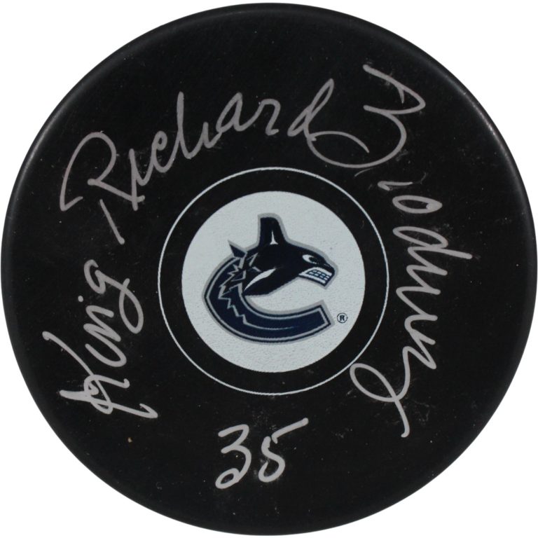 Richard Brodeur Autographed/Signed Vancouver Canucks Logo Puck King JSA 53997