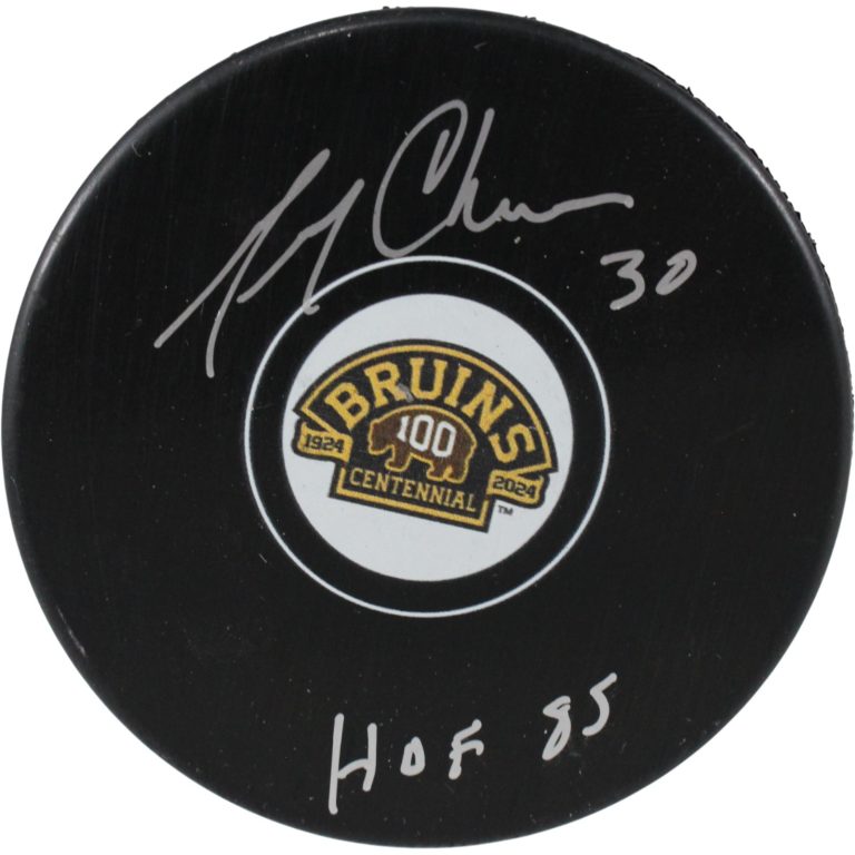 Gerry Cheevers Autographed/Signed Boston Bruins 100 Year Puck HOF 85 JSA 53954