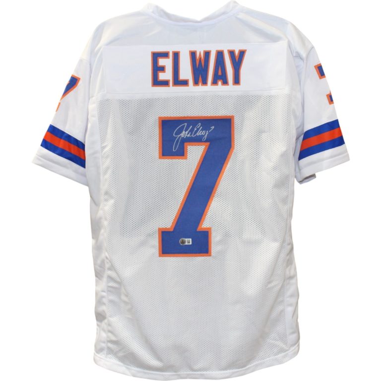 John Elway Autographed/Signed Denver Broncos Size XL White Jersey Beckett 50185