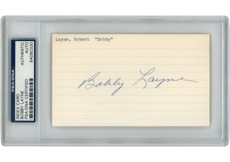 Bobby Layne Autographed/Signed Detroit Lions Index Card Slabbed PSA 54893
