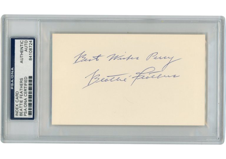 Beattie Feathers Signed Chicago Bears Index Card Personalized Slab PSA 54914