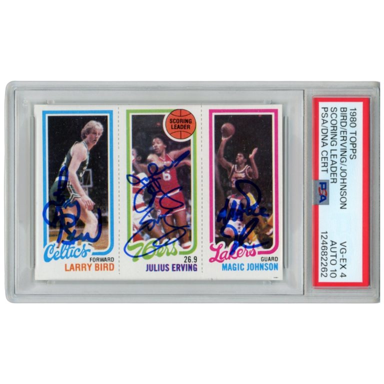 Larry Bird Magic Johnson Julius Erving Signed 1980 Topps PSA 4 Auto10 Slab 53258