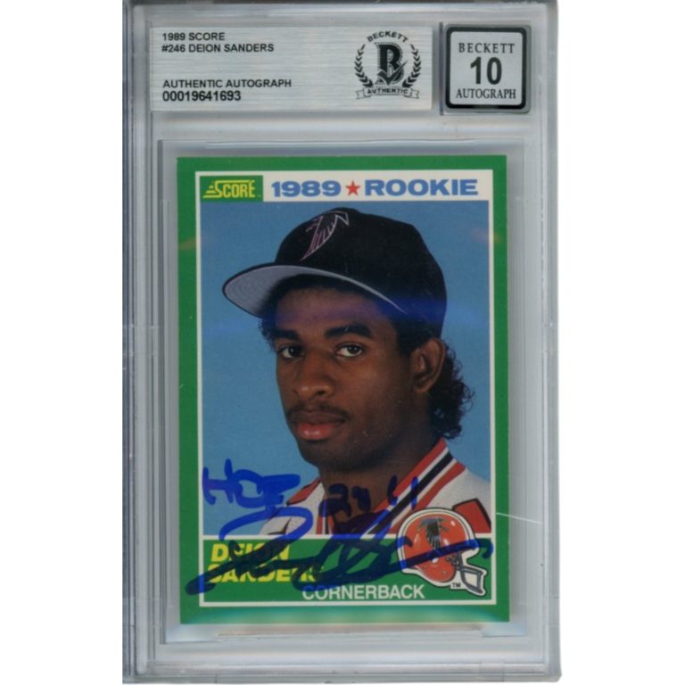 Deion Sanders Autographed 1989 Score #246 HOF Slabbed Trading Card Beckett 53338