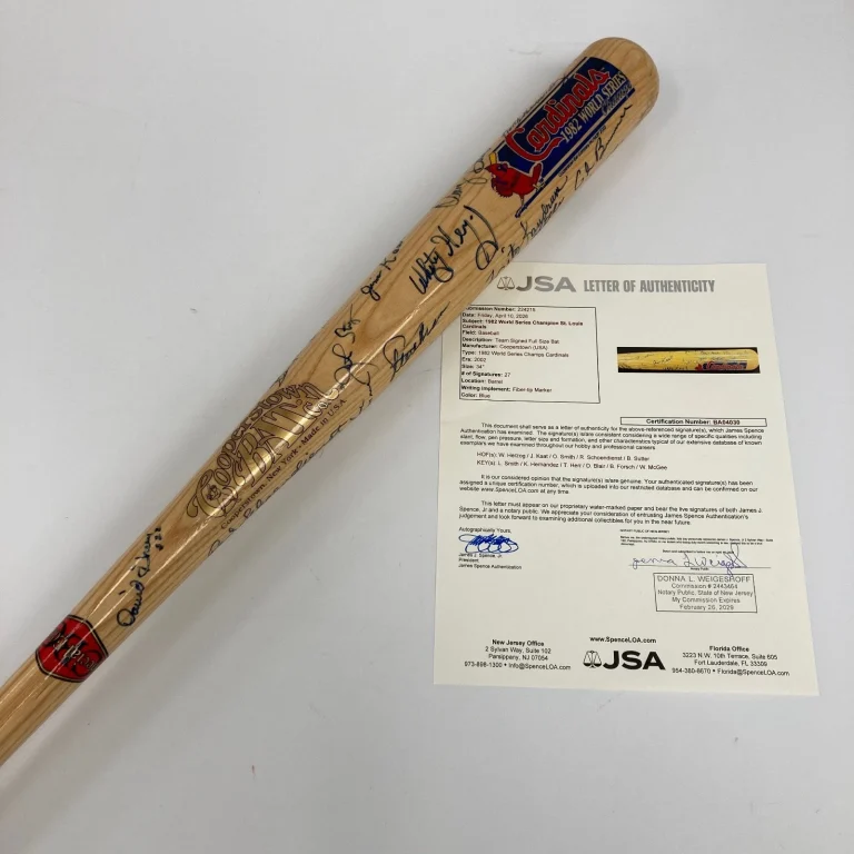 1982 St. Louis Cardinals World Series Champs Team Signed Baseball Bat JSA COA
