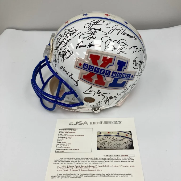 Beautiful Super Bowl MVP's Signed Helmet 40 Sigs With Tom Brady JSA COA