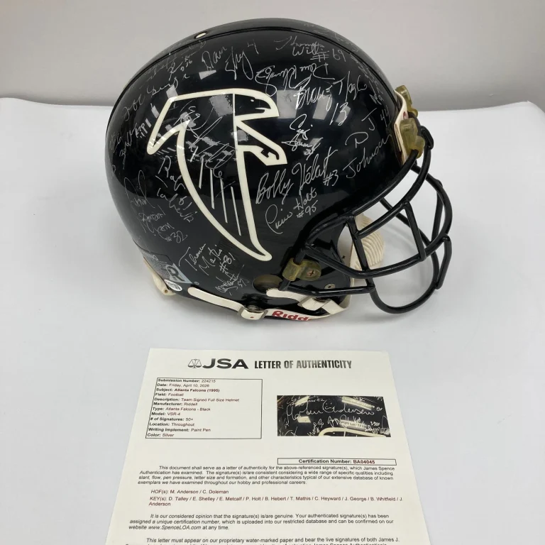 1995 Atlanta Falcons Team Signed Eric Metcalf Game Used Helmet JSA COA