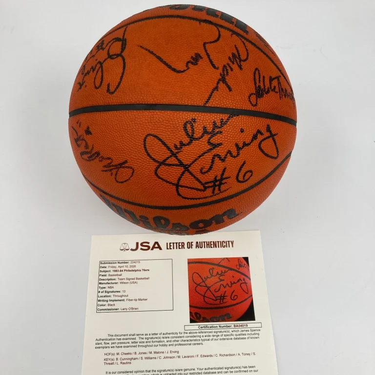 1983-84 Philadelphia 76ers Team Signed Vintage Game Issued Basketball JSA