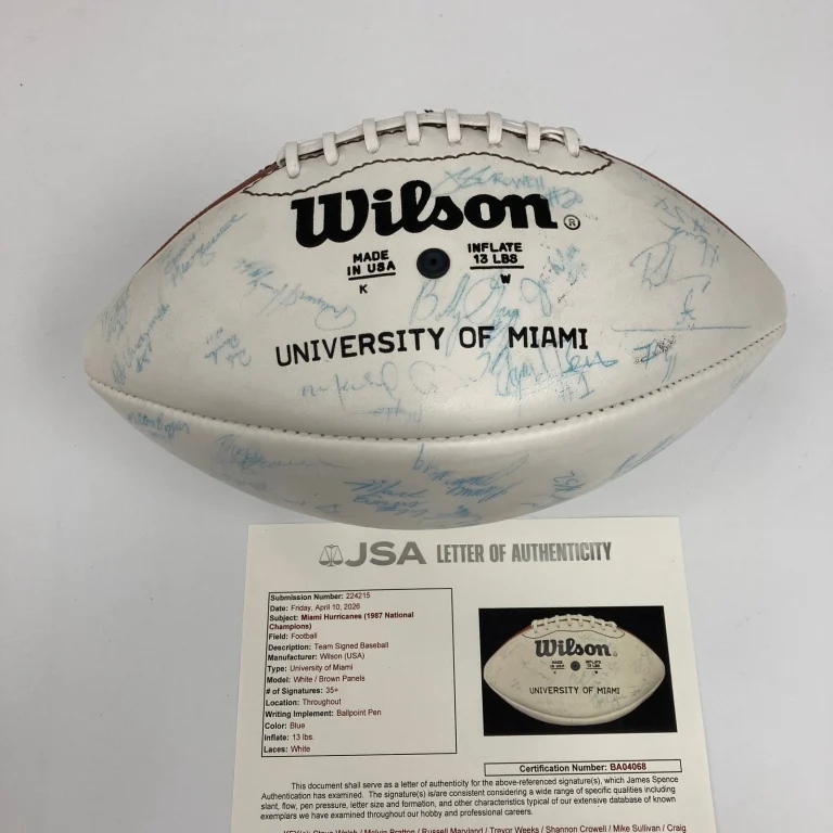 1987 Miami Hurricanes NCAA National Champions Team Signed Football JSA COA