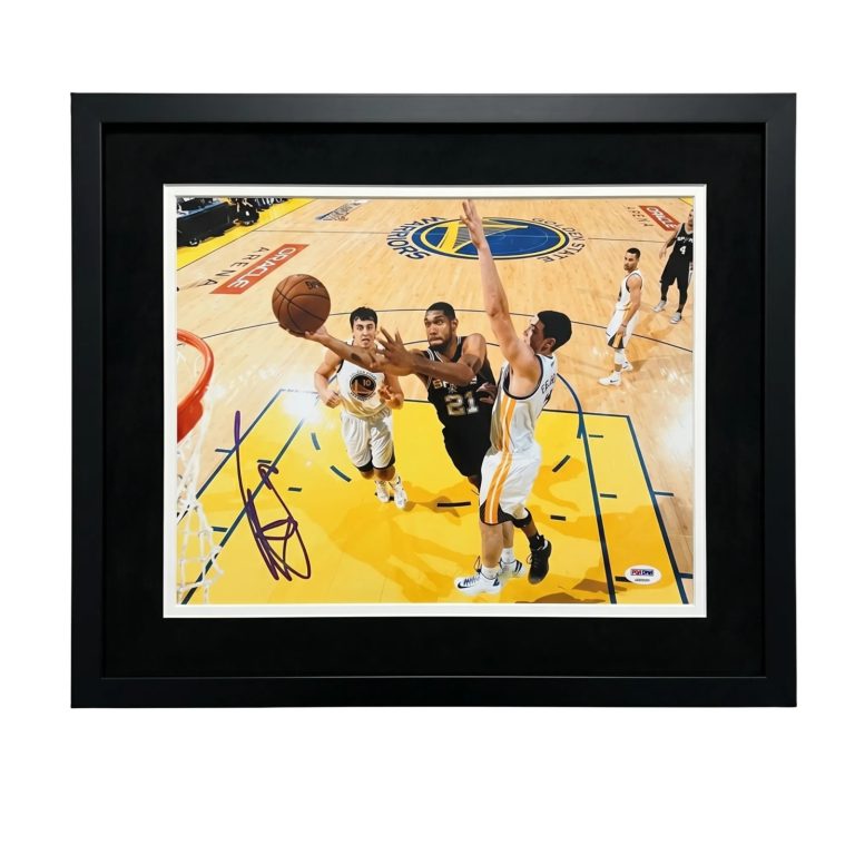 Tim Duncan San Antonio Spurs Signed Basketball 11x14 Custom Framed Photo PSA