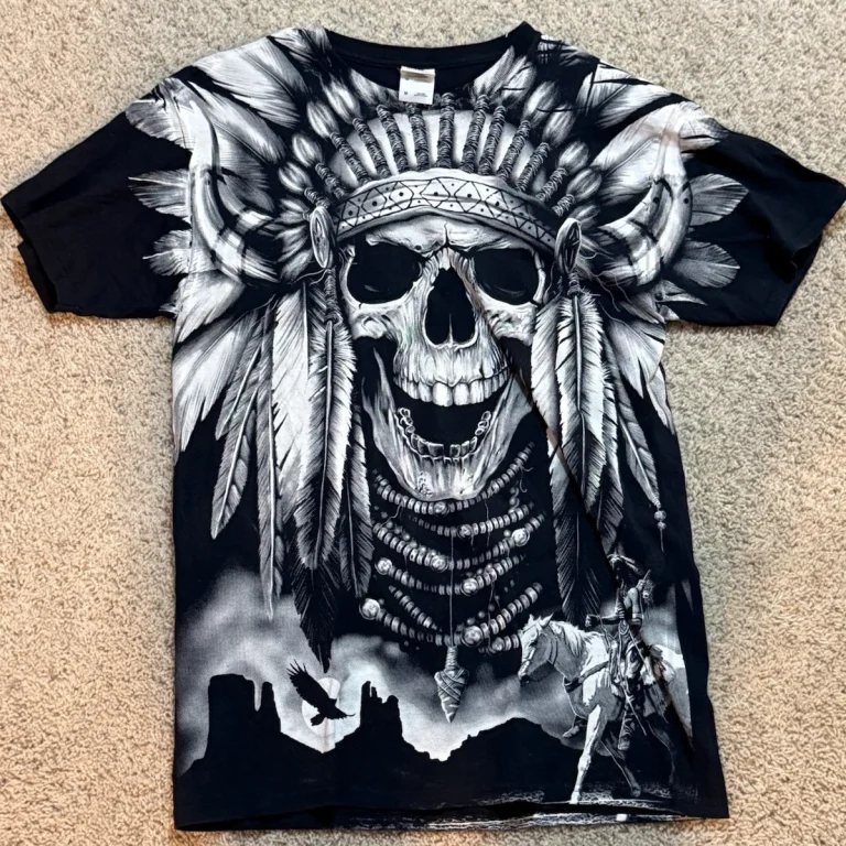 Vintage Native American Skull AOP Shirt Medium All Over Grunge Horror Punk