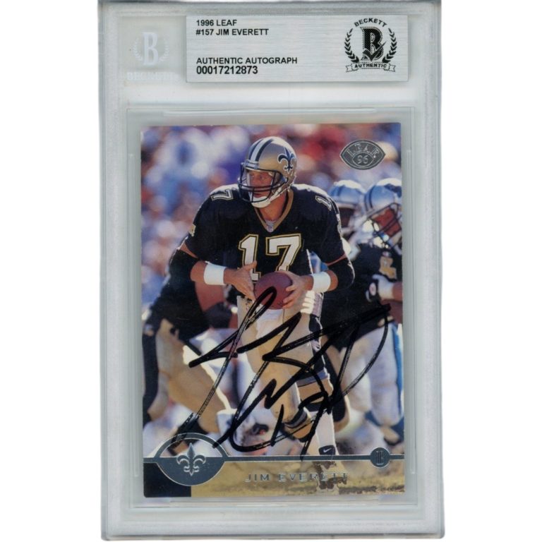 Jim Everett Autographed New Orleans Saints 96 Leaf #157 Card Slab Beckett 56122