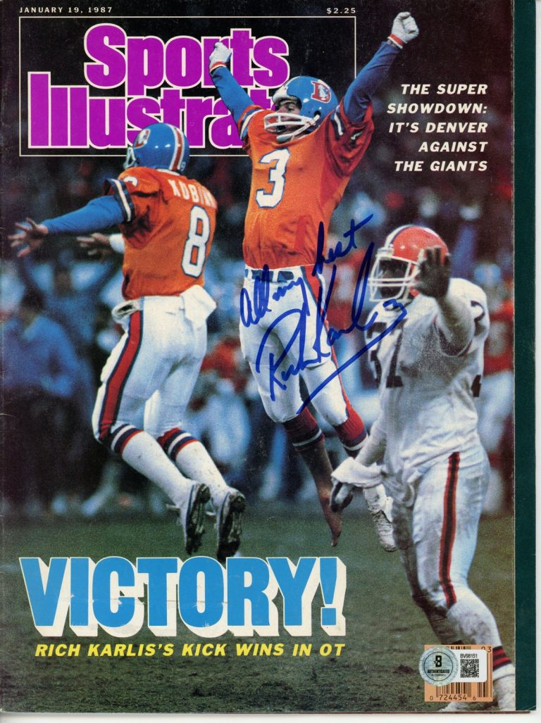 Rich Karlis Signed Denver Broncos Sports Illustrated 1/19/87 Beckett 56141