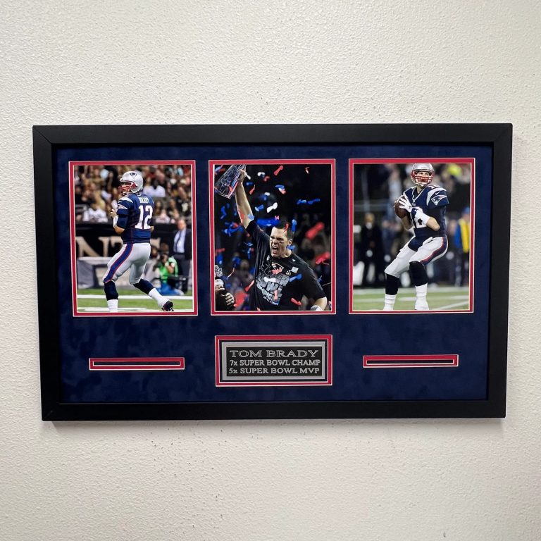 Tom Brady Signed New England Patriots Football 3-Photo Custom Display Frame