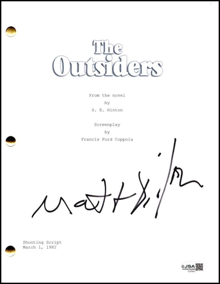 Matt Dillon Signed Autograph The Outsiders Full Movie Script Screenplay JSA COA