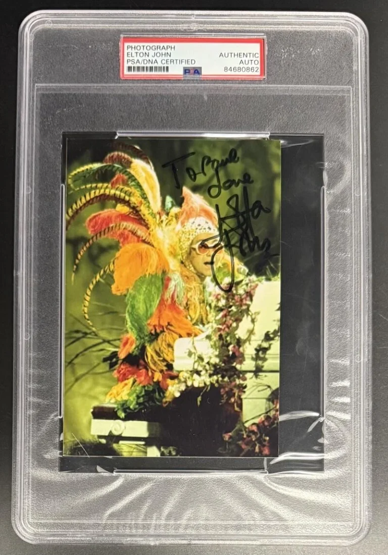Elton John Signed Autograph PSA/DNA Slabbed Wild Outfit Stage Photo Print COA