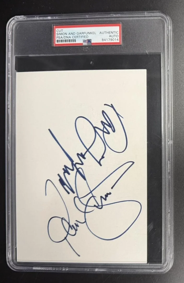 Paul Simon & Art Garfunkel Signed Autograph PSA/DNA Slabbed Rare Cut Card COA